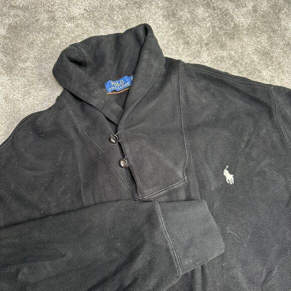 Polo Ralph Lauren Shawl Cowl Neck Sweater Size XXL Black Preppy Casual - Picture 1 of 7